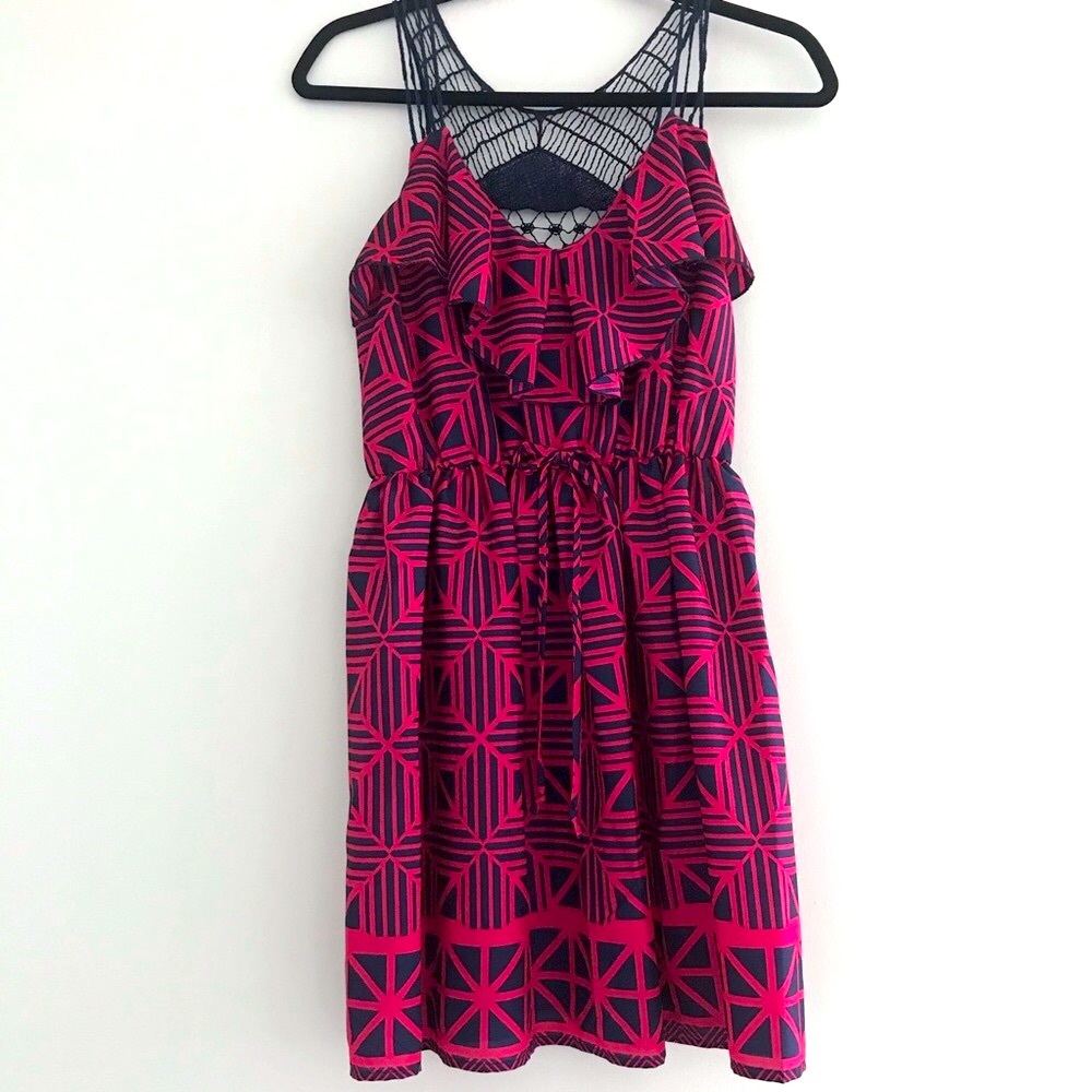 Sequin Hearts Ruffle Crochet Back Dress